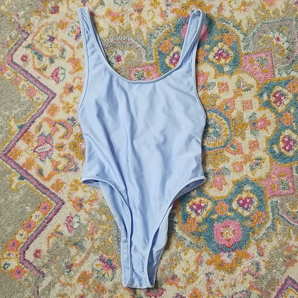 Forever21 Shiny Baby Blue One Piece Bathing Suit